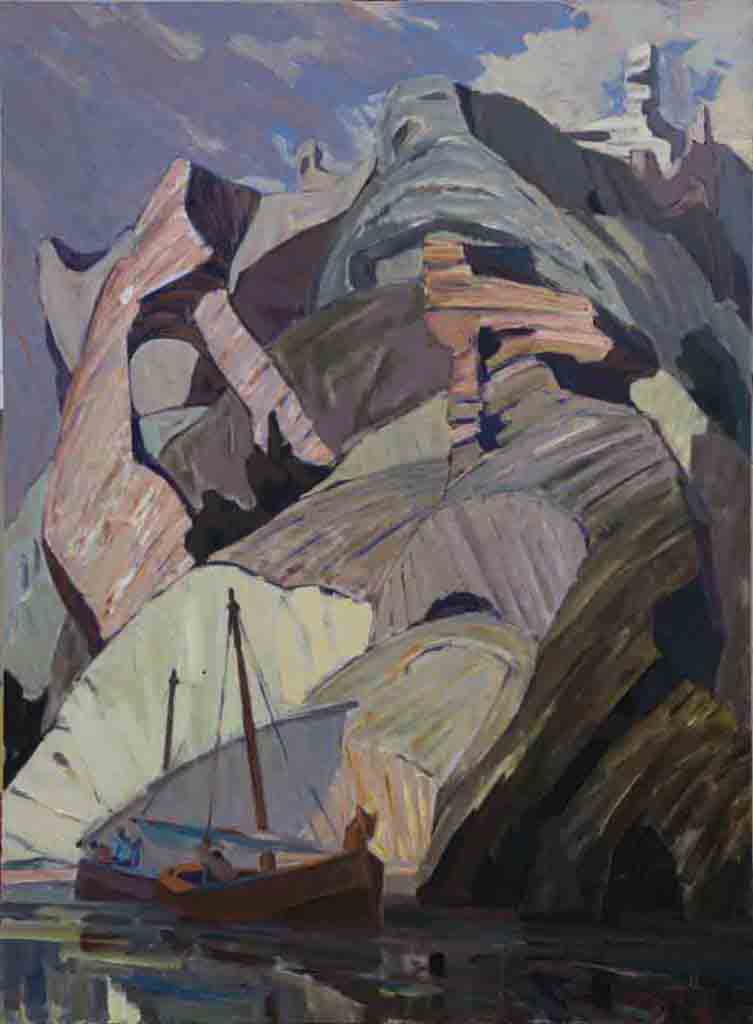 Under the cover of coastal rocks. Canvas, oil.  Size: 150х110. Year: 2009