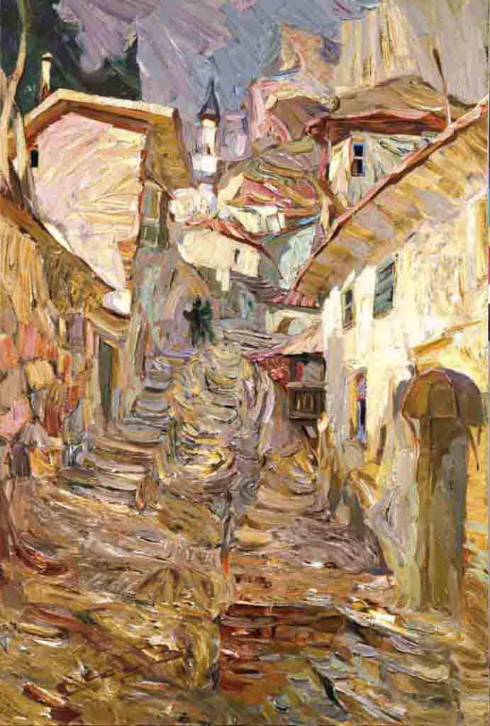 By the ancient streets of the Crimea. Canvas, oil.  Size: 150х100. Year: 2001