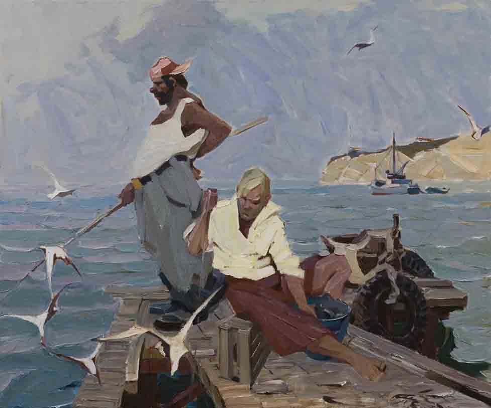 Fishermen, canvas, oil. Size: 100x120. Year: 2005.