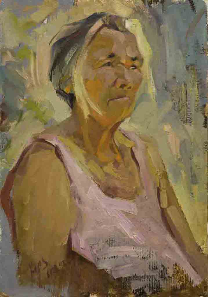 Grandmother Nadya. Etude. Canvas, oil. Size:49x34. Year: 1987