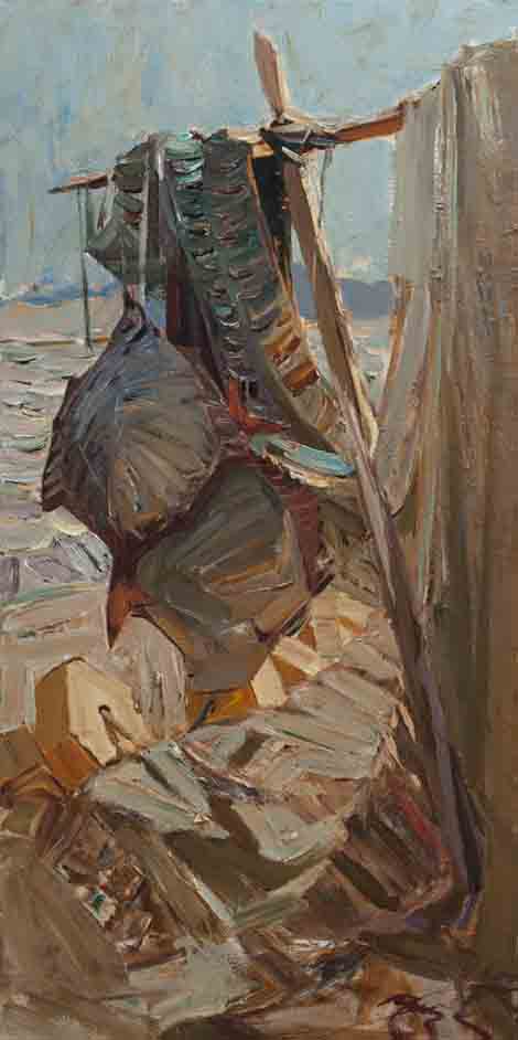 Fish and net. Canvas, oil.  Size: 120х60. Year: 2014.