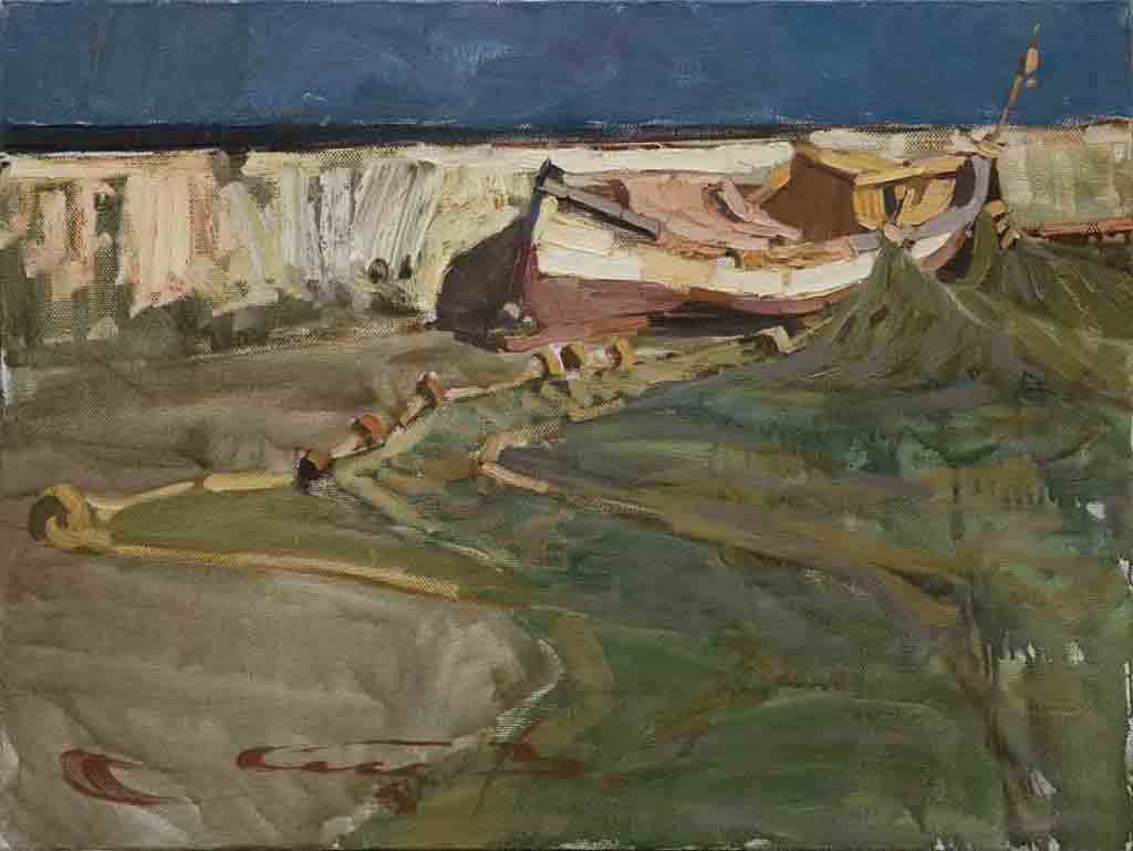 Evening longboat, canvas, oil. Size: 60x80.