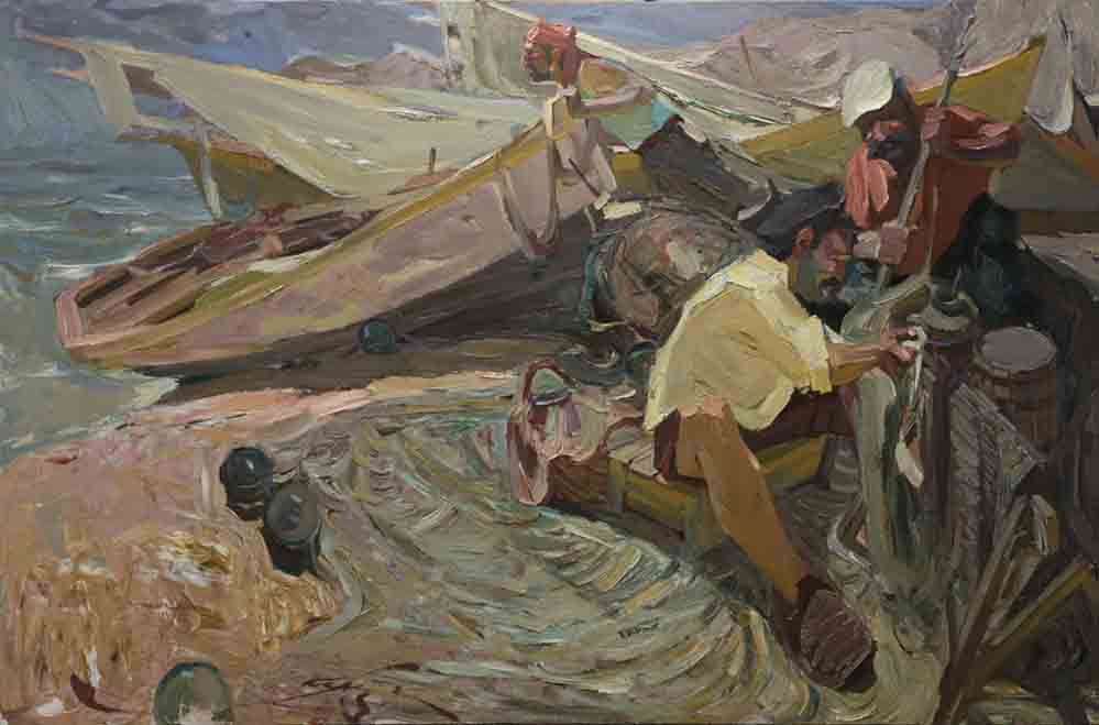 Fishing weekdays, canvas, oil. Size: 100x150. Year: 2007.